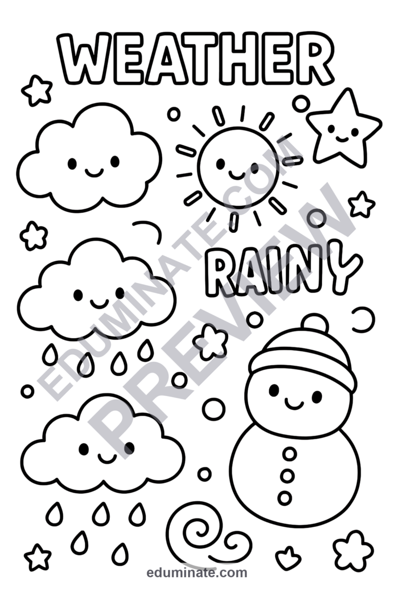 Weather Coloring Sheets Storms Clouds and Rainbows Activity Pack for Kids sample page 6