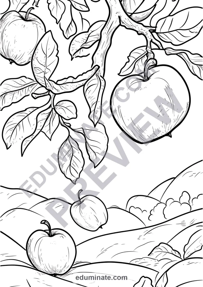 Apple Tree Coloring Pages | Apple Tree and Basket Designs | Fall Fruit Sheets sample page 6
