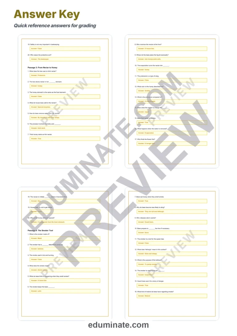 Beekeeping Reading Comprehension Passages And Questions Worksheets Packet sample page 6
