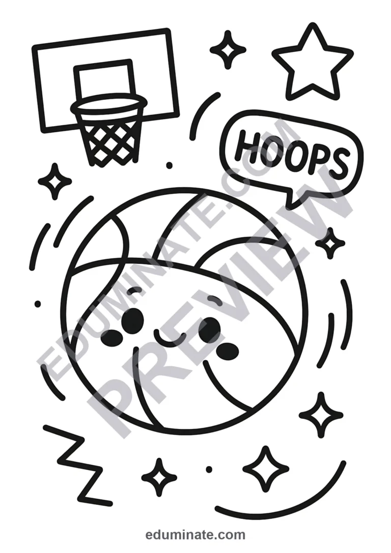 Basketball Hoop Coloring Pages | Hoops Action Sheets | Swish Sports Printables sample page 6