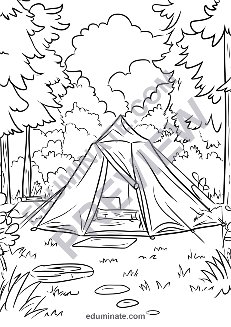 50 Camping Theme Coloring Pages Printable Outdoor and Nature Sheets for Kids sample page 6