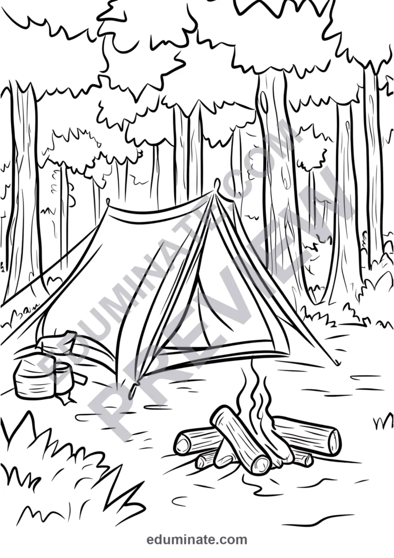 21 Camping Coloring Pages Printable Outdoor Adventure Activity Sheets for Kids sample page 6