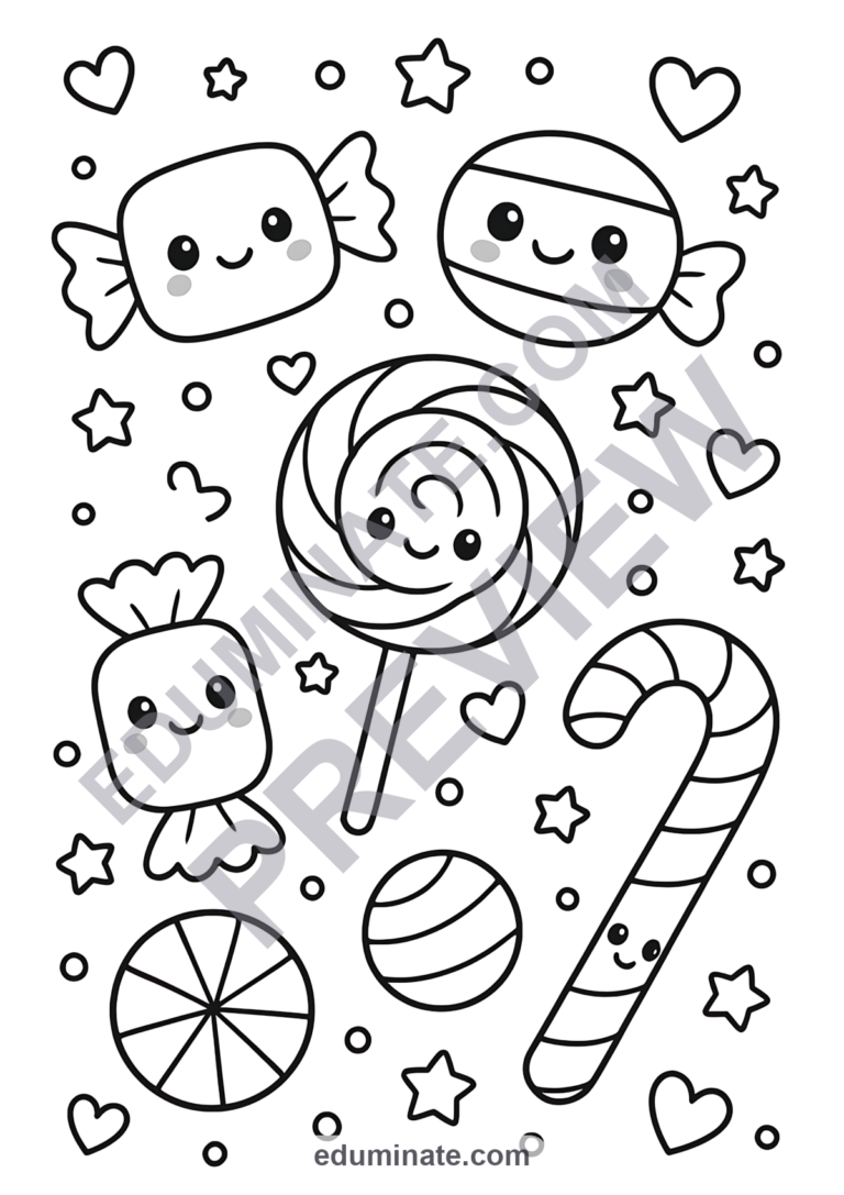 139 Candy Coloring Sheets Printable Sweets and Treats Activity Pages for Kids sample page 6