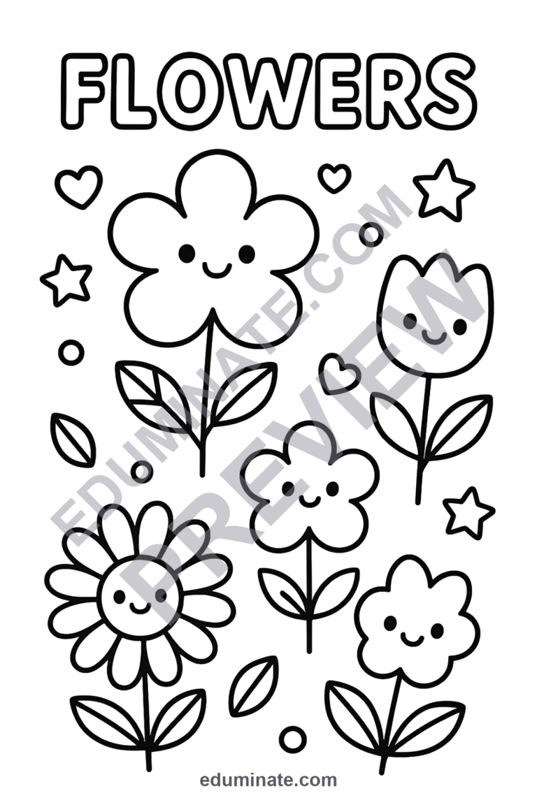 Printable Flower Coloring Pages Cute Garden Nature Activity Sheets for Kids sample page 6