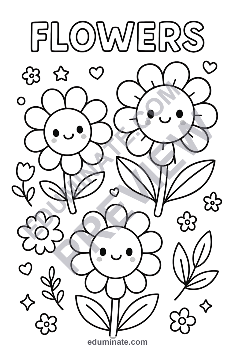 Flowers Coloring Pages Cute Garden Botanical Nature Activity Sheets for Kids sample page 6