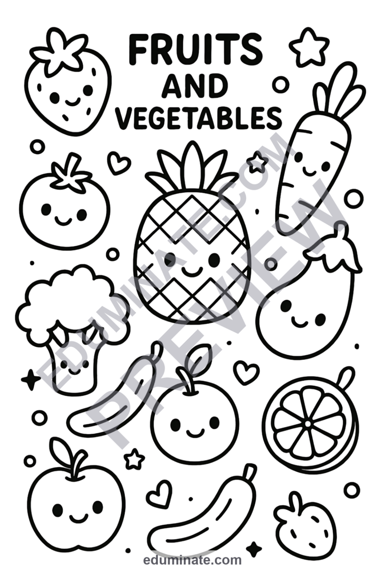 Printable Fruits and Vegetables Coloring Pages Healthy Food Sheets for Kids sample page 6