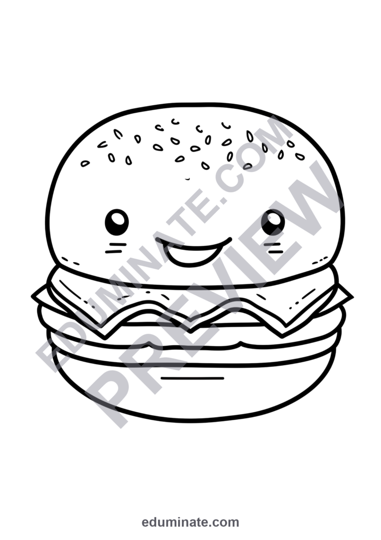 Hamburger Coloring Pages Fast Food Activity Sheets Printable Pack for Kids sample page 6