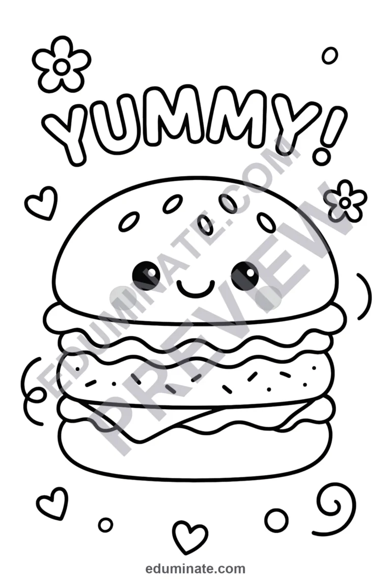 Burger Coloring Pages Fast Food Activity Sheets Printable Nutrition Pack Kids sample page 6