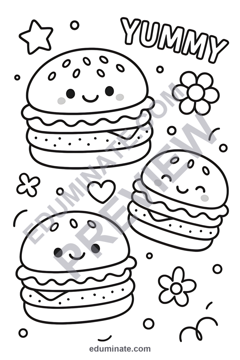 Printable Burger Coloring Pages Fast Food Activity Sheets for Kids Art Fun sample page 6