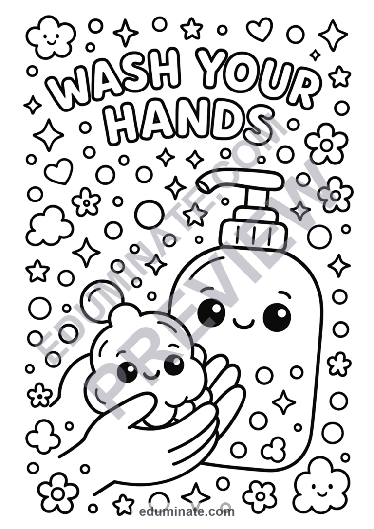 Handwashing Coloring Pages Hand Hygiene Activity Sheets Health Pack for Kids sample page 6