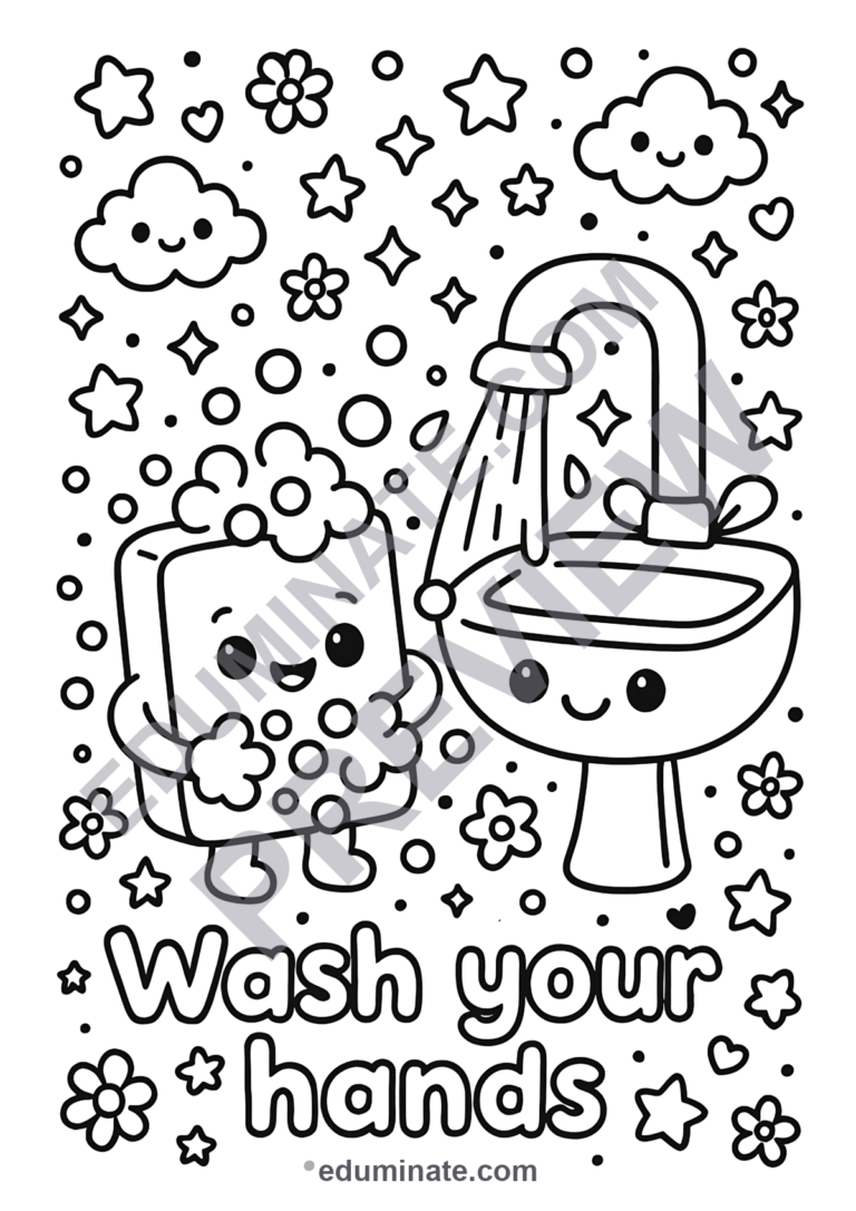 Preschool Hand Washing Coloring Pages Hygiene Activity Sheets Health for Kids sample page 6