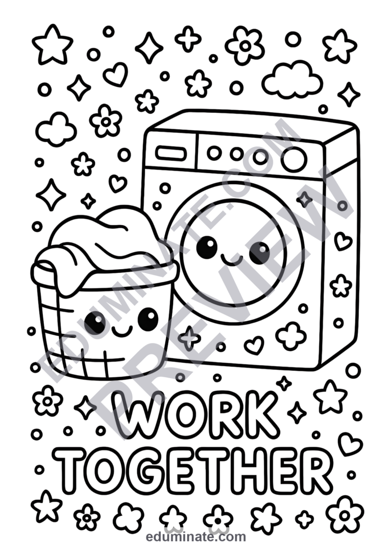 Chores Coloring Pages Home Cooperation Activity Sheets Life Skills for Kids sample page 6