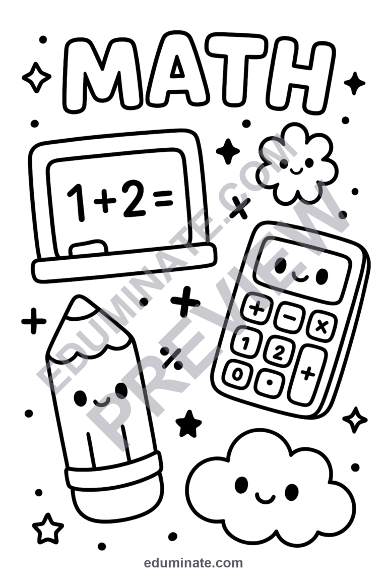 Math Worksheets Coloring Pages Numbers and Shapes Activity Sheets for Kids sample page 6