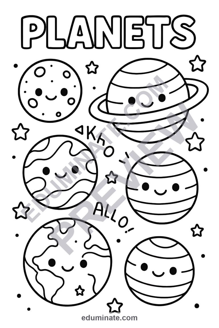 Planets Coloring Pages Solar System Space Art Activity Sheets Pack for Kids sample page 6