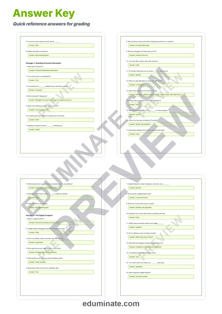 Internet Safety Worksheets And Reading Comprehension Passages Activity Pack sample page 6