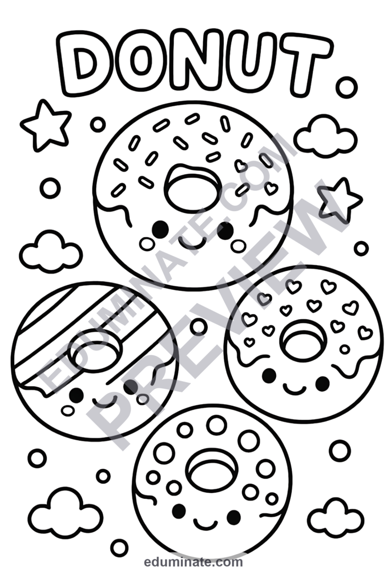 Printable Donut Coloring Pages | Sweet Treats Bakery Food Art Sheets for Kids sample page 6