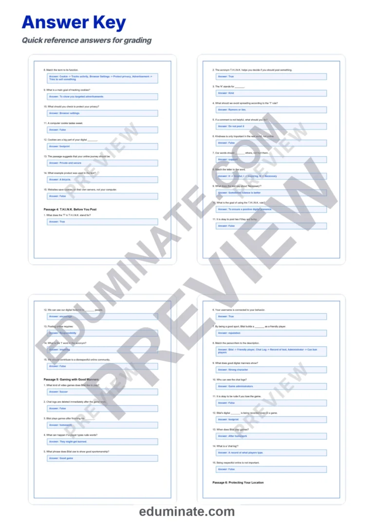 Digital Footprint Reading Comprehension Passages And Questions Worksheets Set sample page 6