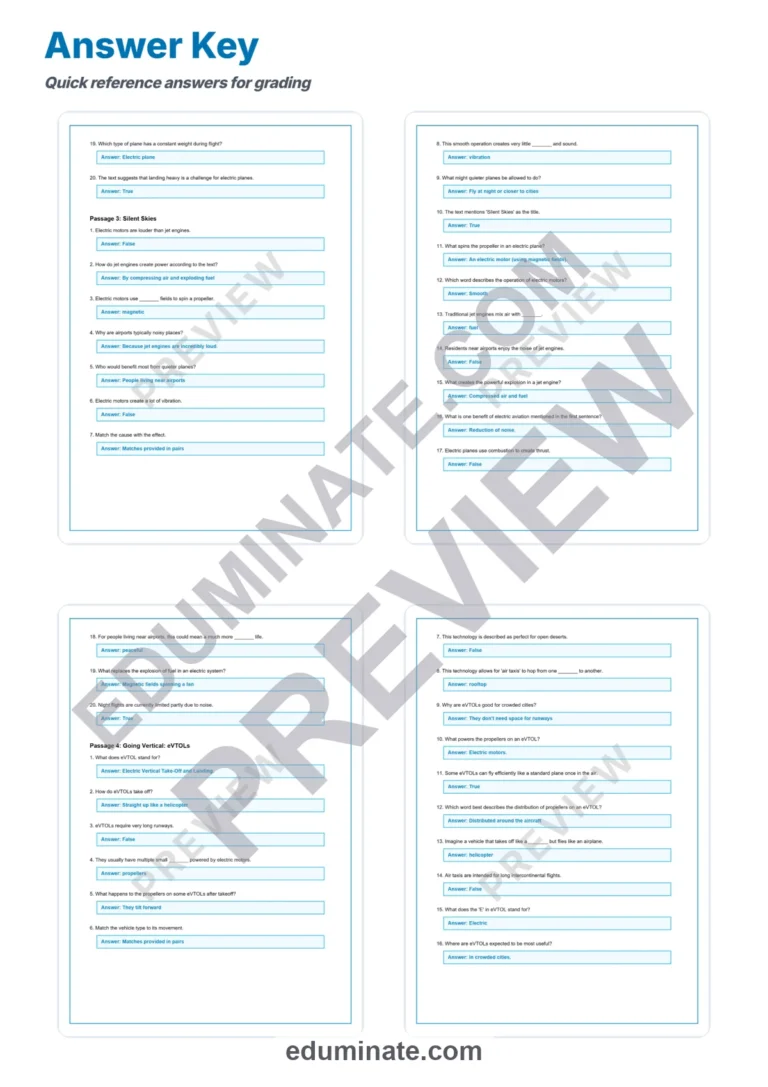 Electric Aviation Reading Comprehension Passages And Questions Worksheets Set sample page 6