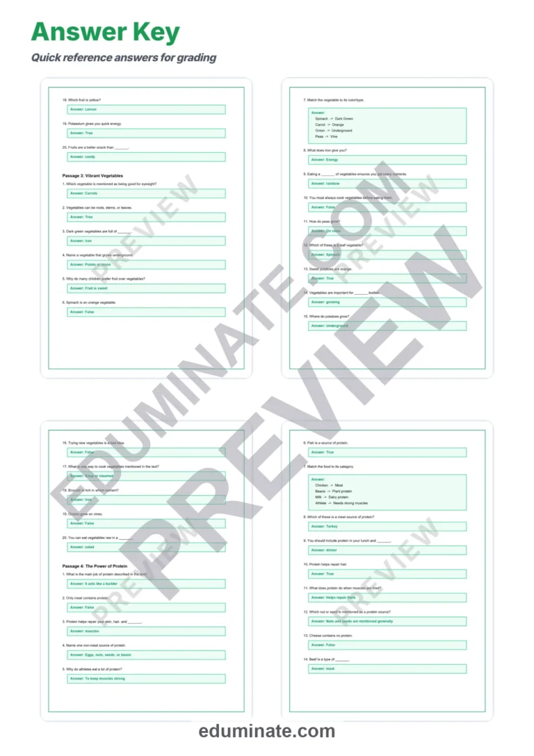 Healthy Foods Reading Comprehension Passages And Questions Worksheets Pack sample page 6