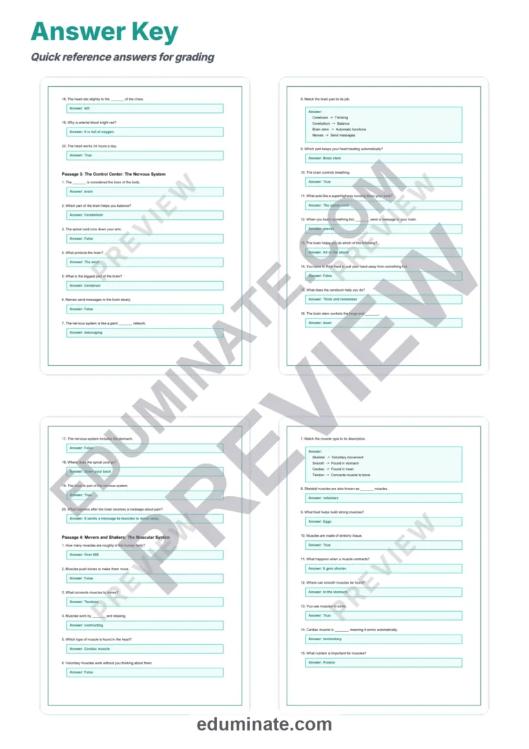 Human Body Reading Comprehension Passages And Questions Printable Worksheets sample page 6