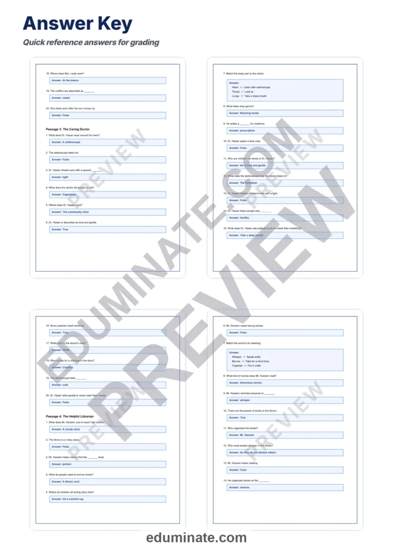 Community Helpers Reading Comprehension Passages And Questions Worksheets sample page 6