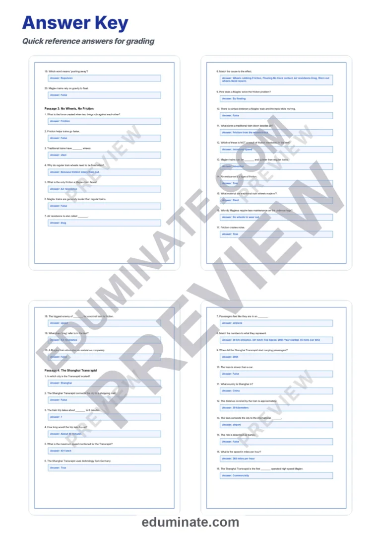 Maglev Trains Reading Comprehension Passages And Questions Printable Pack sample page 6