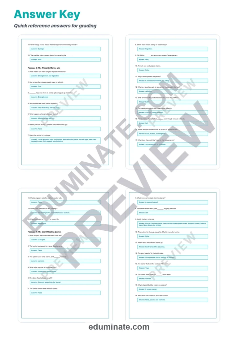 Ocean Cleanup Reading Comprehension Passages And Questions Printable Pack sample page 6