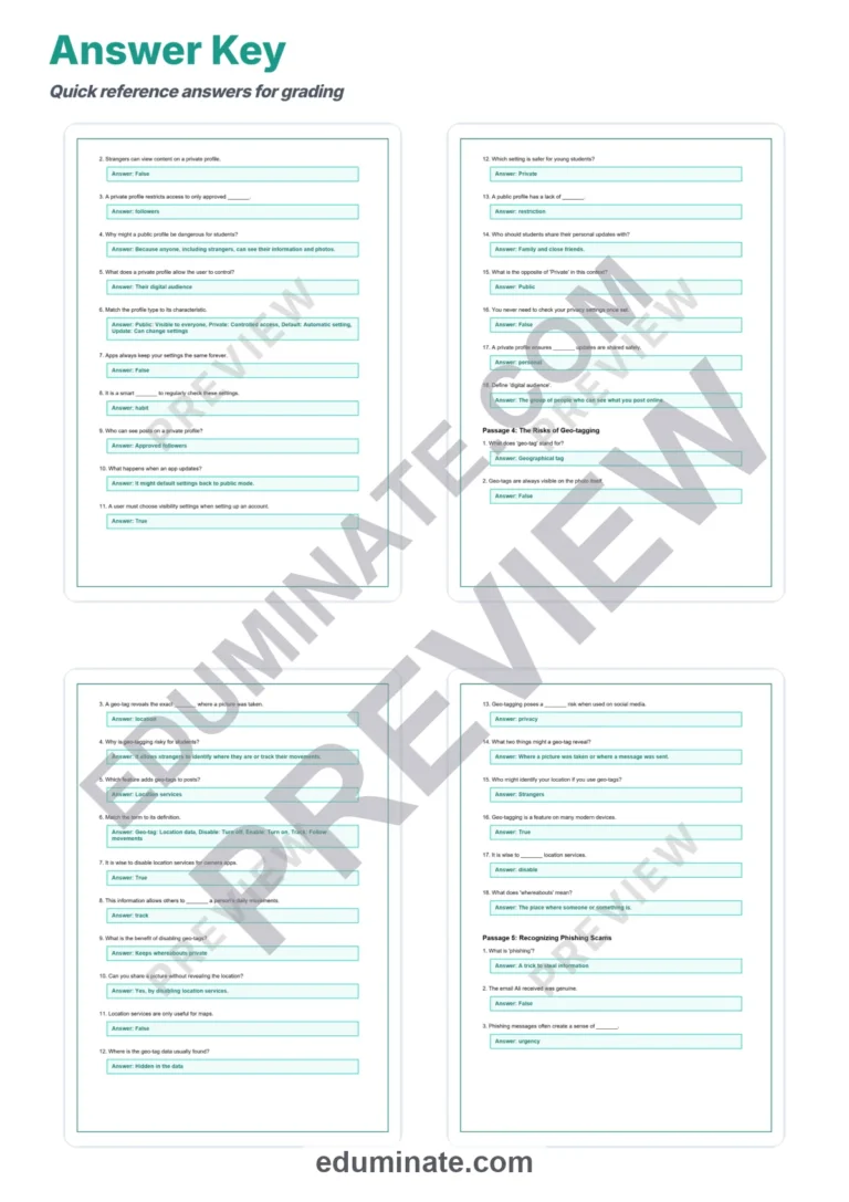 Online Privacy Reading Comprehension Passages And Questions Printable Pack sample page 6