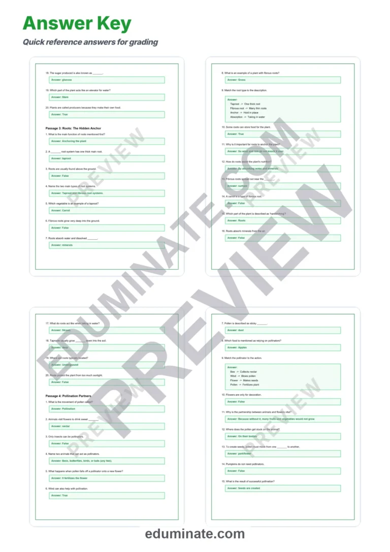 Plant Growth Reading Comprehension Passages And Questions Student Worksheets sample page 6