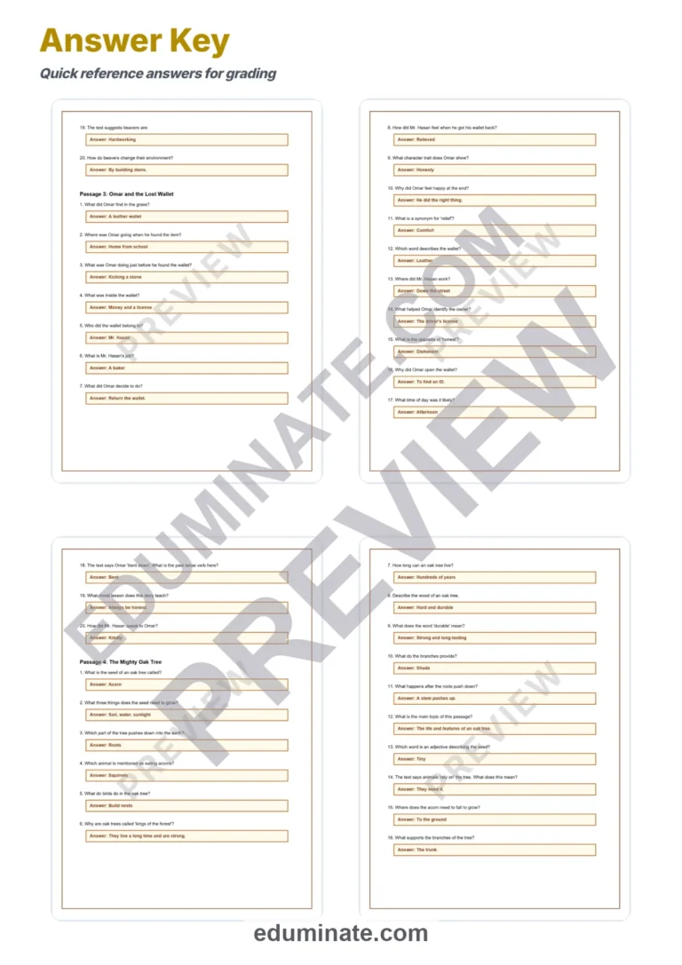 Reading Comprehension Passages and Multiple Choice Questions for Elementary sample page 6