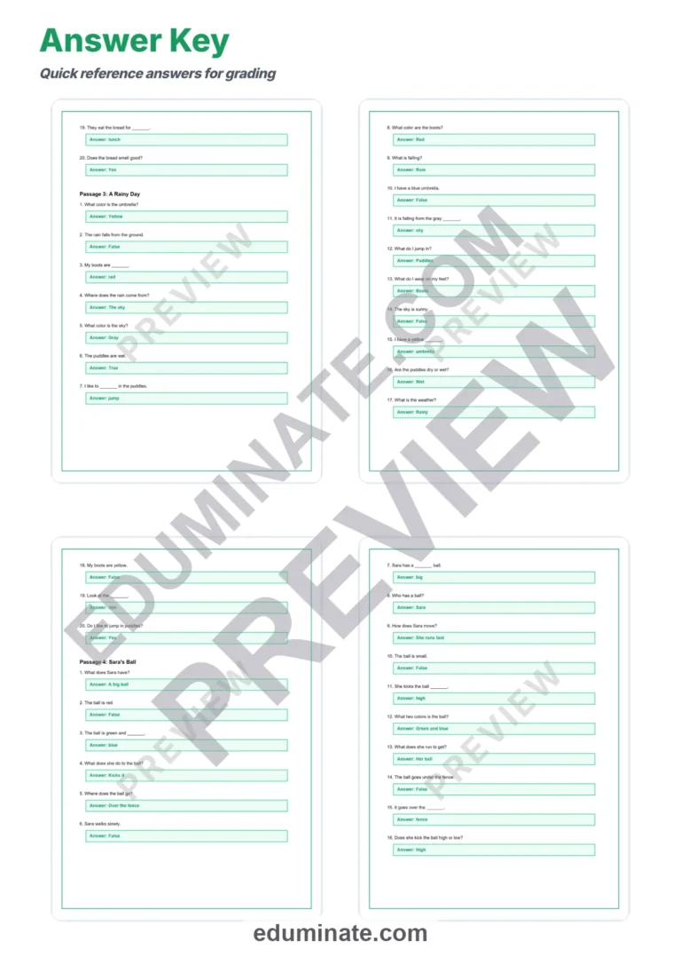 Reading Comprehension Activities – First Grade Reading Passages and Questions sample page 6