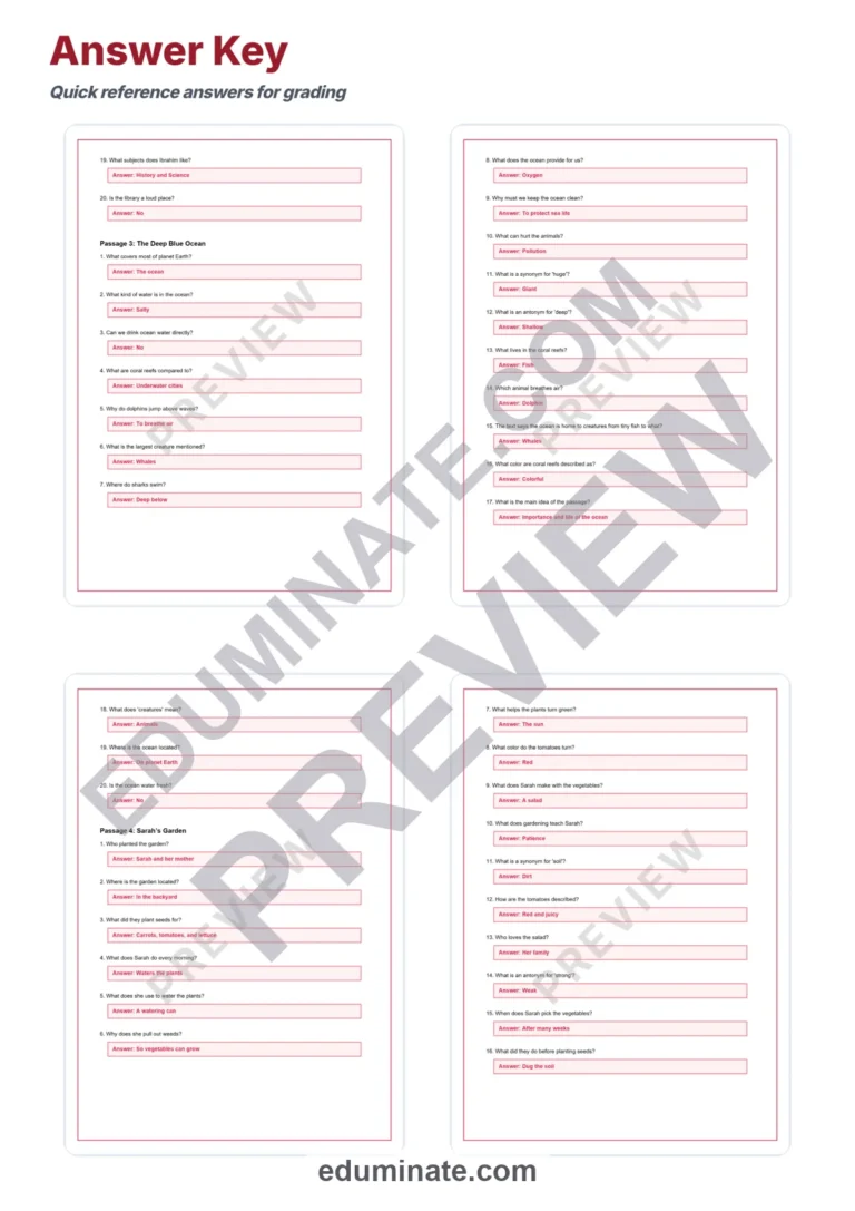 Multiple Choice Reading Comprehension Passages Elementary Literacy Activities sample page 6