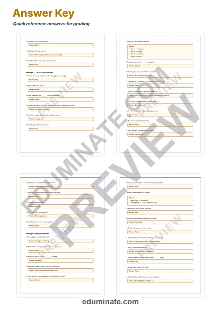 Recycling Reading Comprehension Passages and Sustainability Worksheets Set sample page 6