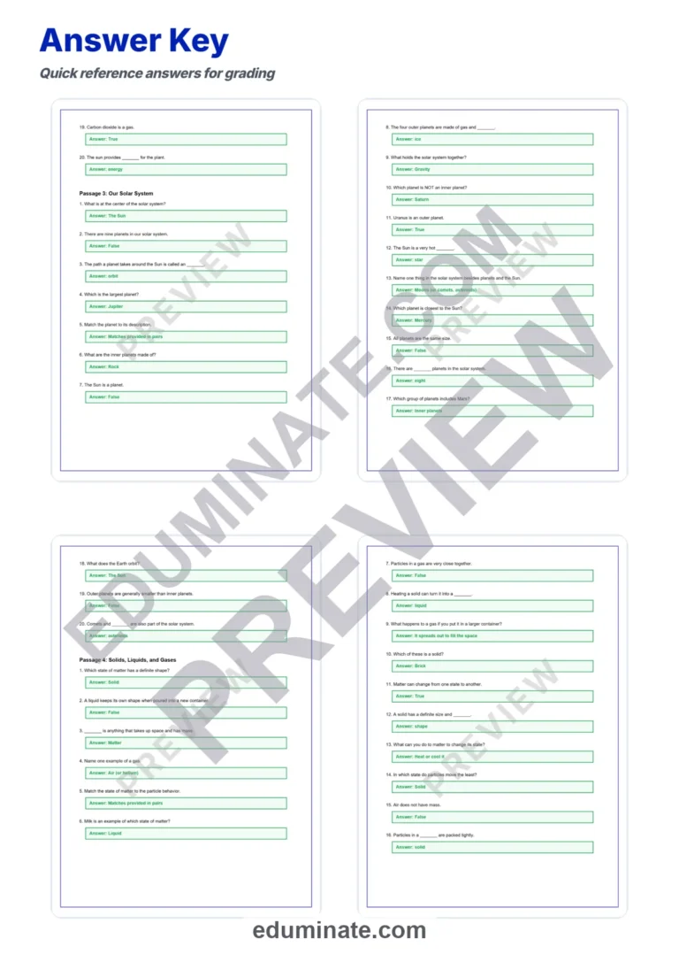 Fourth Grade Science Reading Comprehension Passages Elementary Science Unit sample page 6