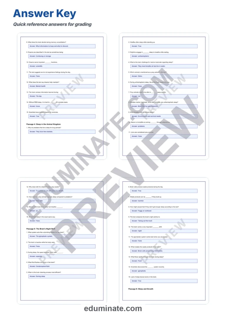 Sleep Cycles Reading Comprehension Passages and Science Worksheets Resource sample page 6