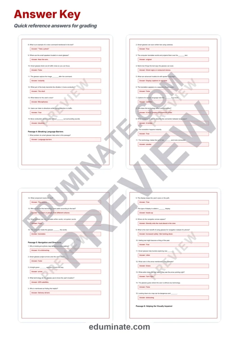 Smart Glasses Reading Comprehension Passages and Technology Worksheets Set sample page 6