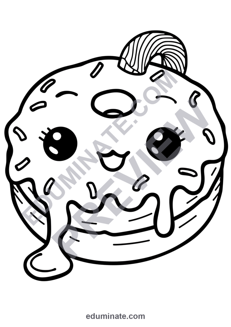 Doughnut Coloring Pages | Sweet Treats Bakery Food Art Activity Sheets for Kids sample page 6