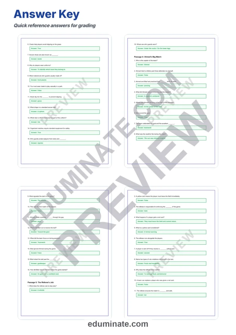 World of Soccer Reading Comprehension Passages and Sports Activities Pack sample page 6