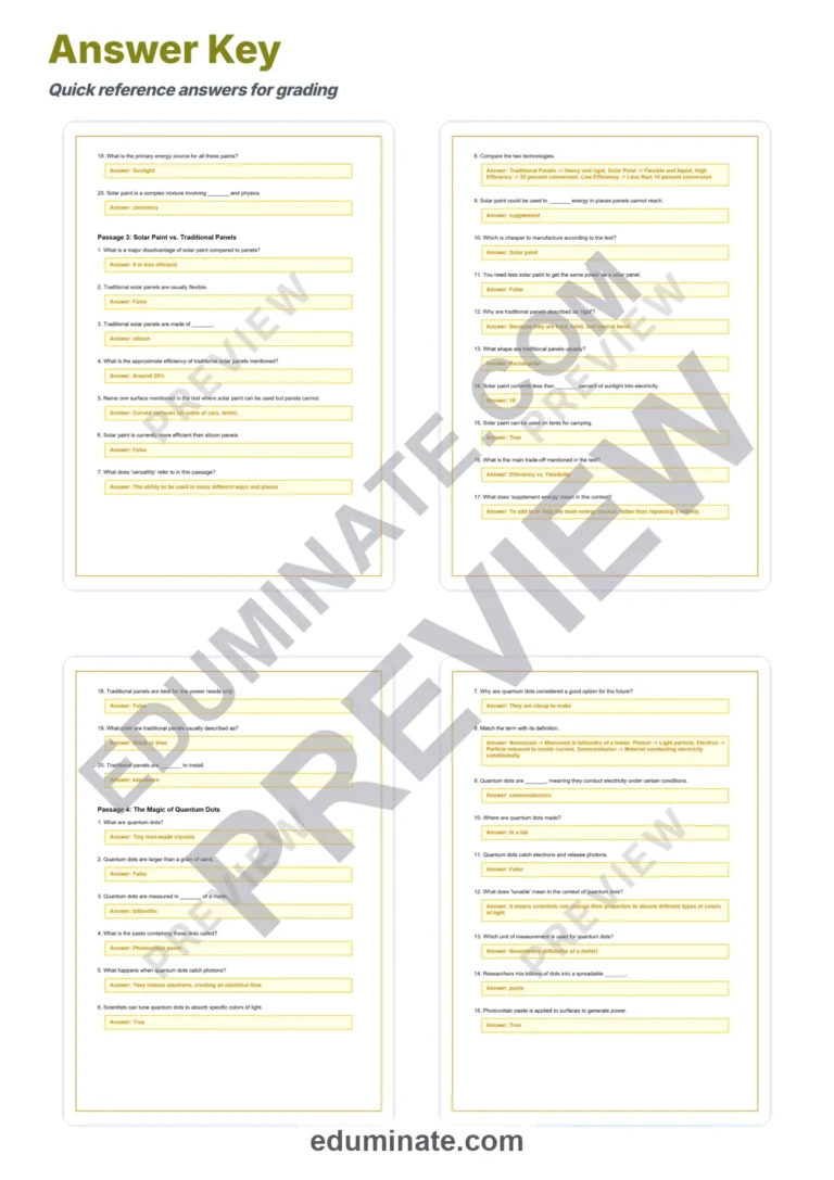 Solar Energy Worksheets – Solar Paint Reading Passages, Questions and Answer Key sample page 6