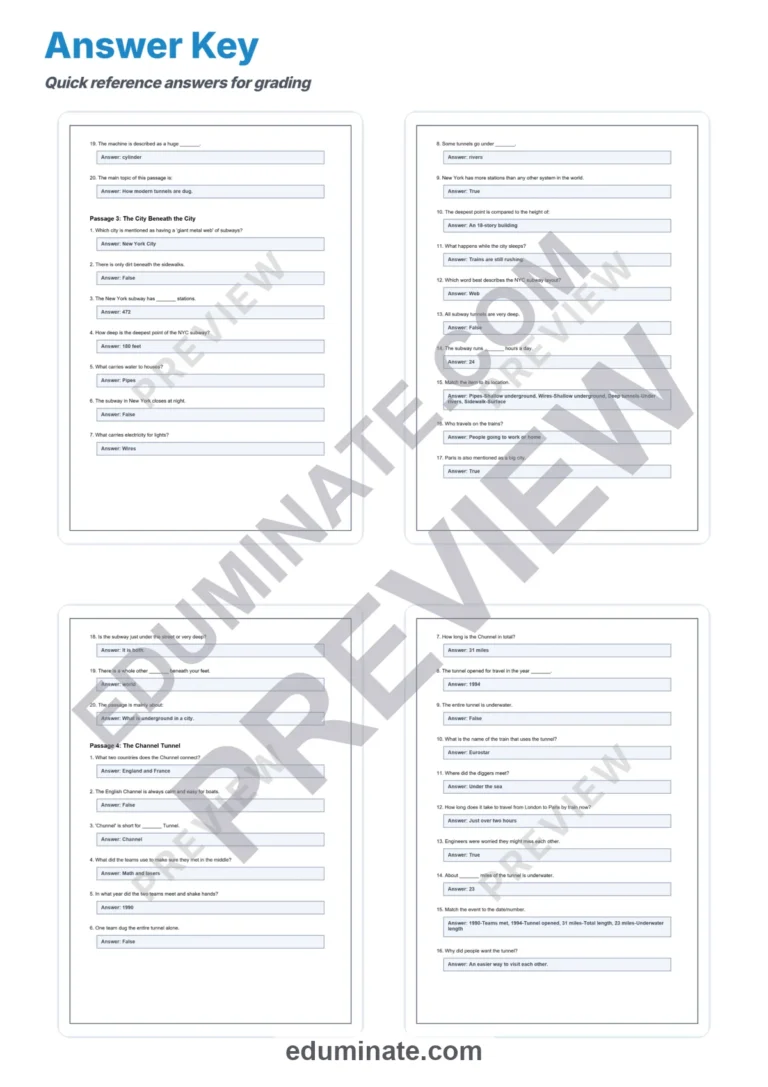 Underground Highways Reading Comprehension Subways and Tunnels Passages Packet sample page 6