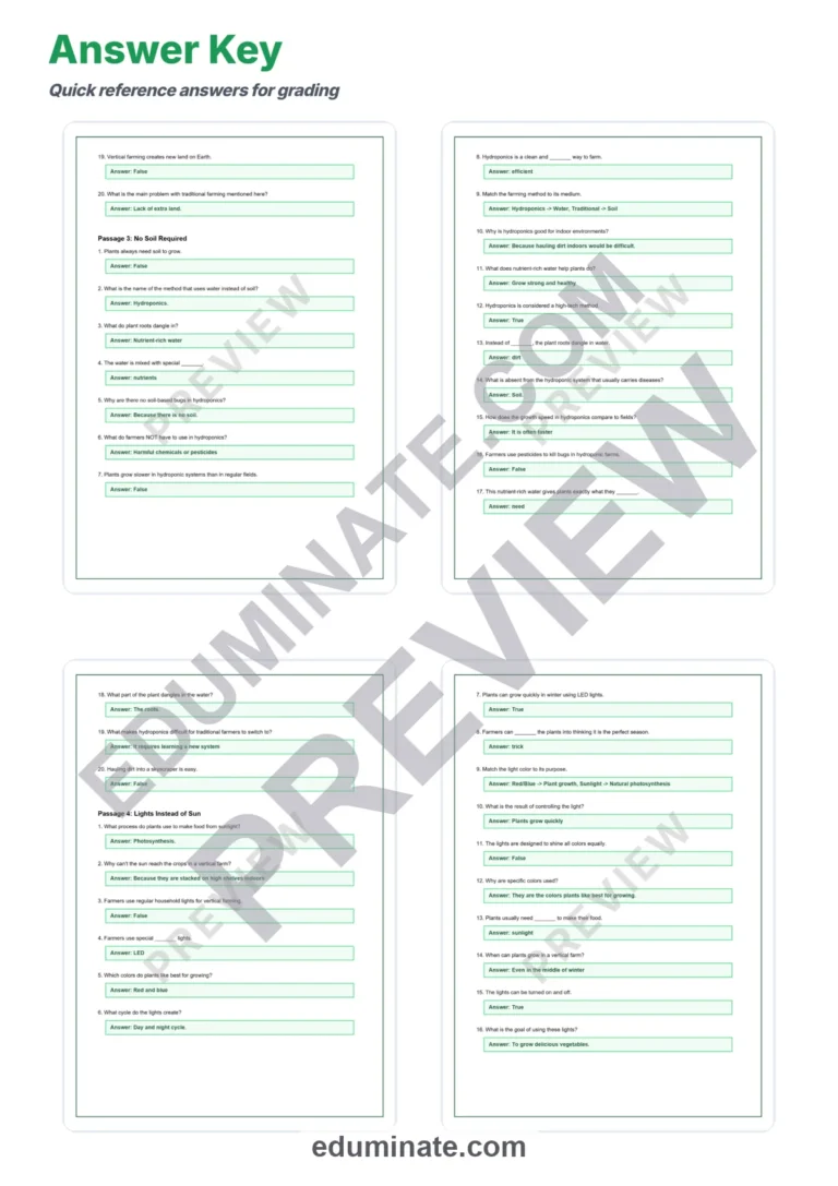 Vertical City Farms Reading Comprehension Passages and Urban Farming Activities sample page 6