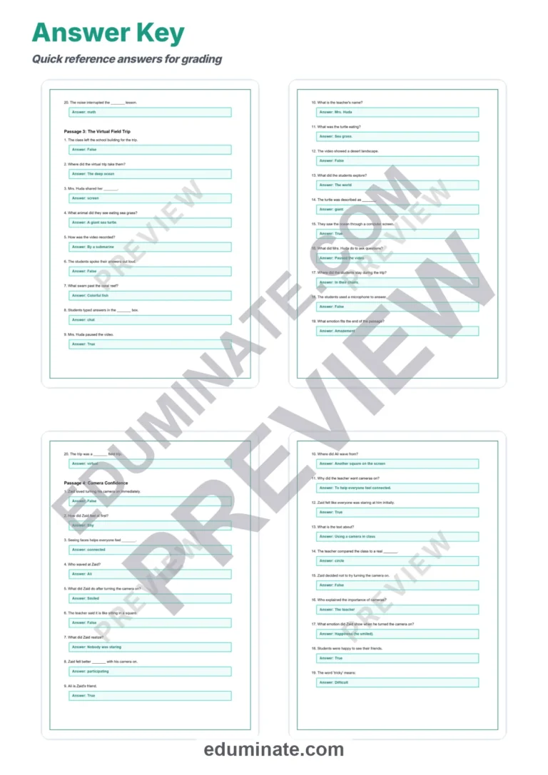 Virtual Classrooms Reading Comprehension Passages and Online Learning Sheets sample page 6