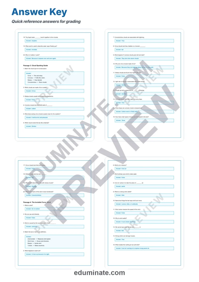 Weather Patterns Reading Comprehension Passages and Atmospheric Science Drills sample page 6