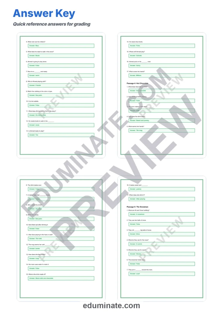 Second Grade Winter Reading Comprehension Passages Elementary Literacy Pack sample page 6