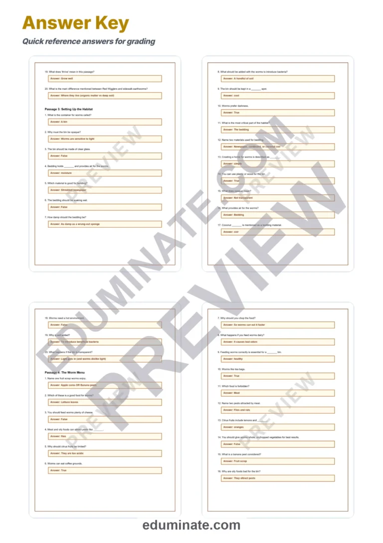 Worm Composting Reading Comprehension Passages and Soil Science Worksheets sample page 6