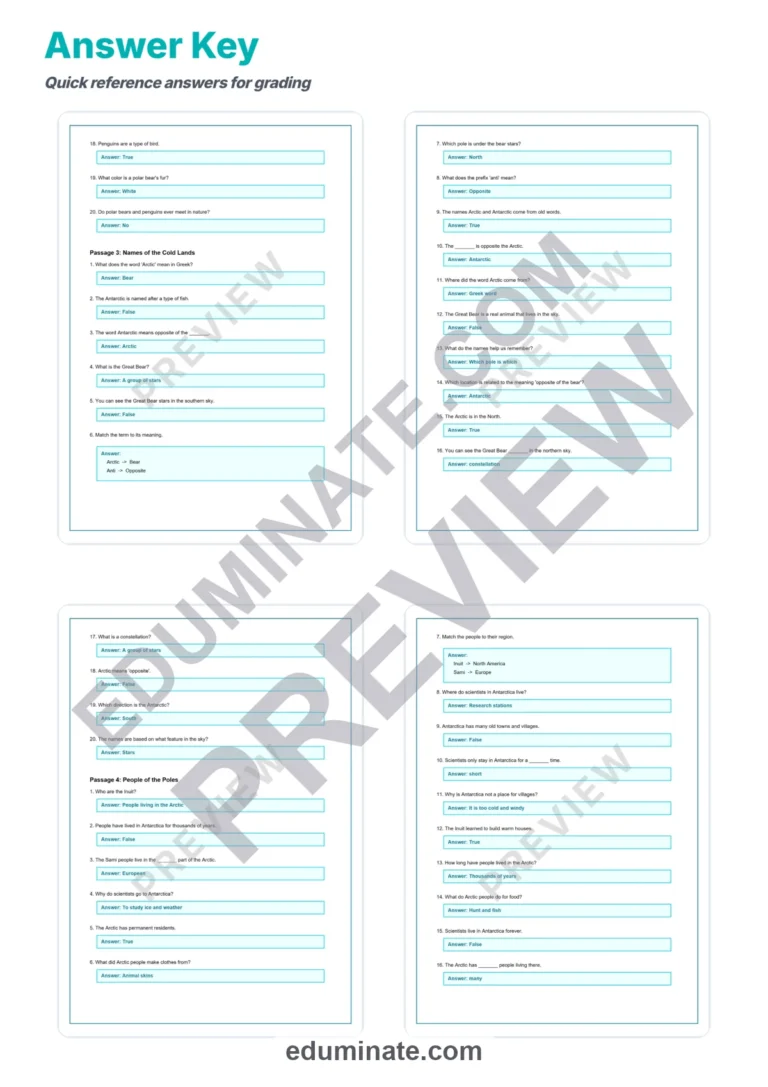 Arctic and Antarctic Differences Reading Comprehension Passages Grades 2-6 sample page 6