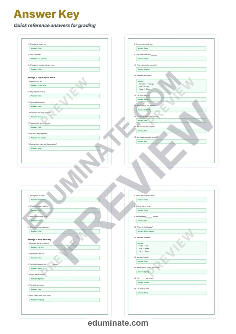 Autumn Nature Reading Comprehension Passages Worksheets Grades 1-5 Printables sample page 6