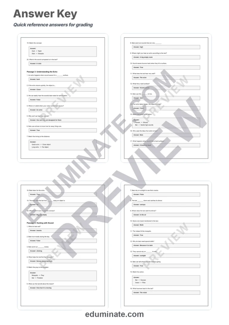 Bat Reading Comprehension Passages and Worksheets with Answer Keys, Grades 2-6 sample page 6