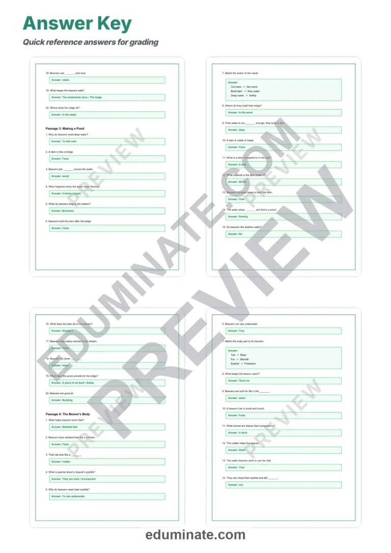 Beaver Worksheets: Reading Comprehension Passages with Answer Keys, Grades 2-6 sample page 6