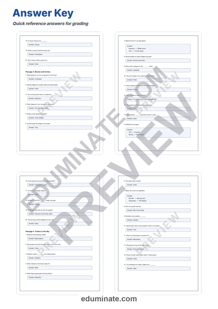 Bridges and Buildings Reading Comprehension Passages Worksheets Grades 2-6 Pages sample page 6